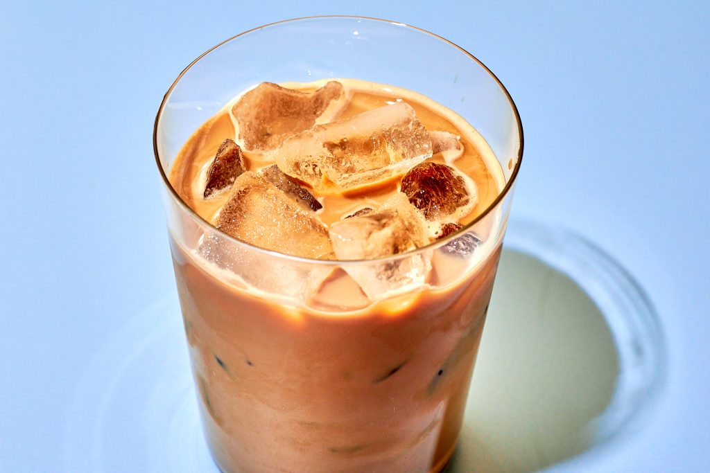 iced latte on a blue background
