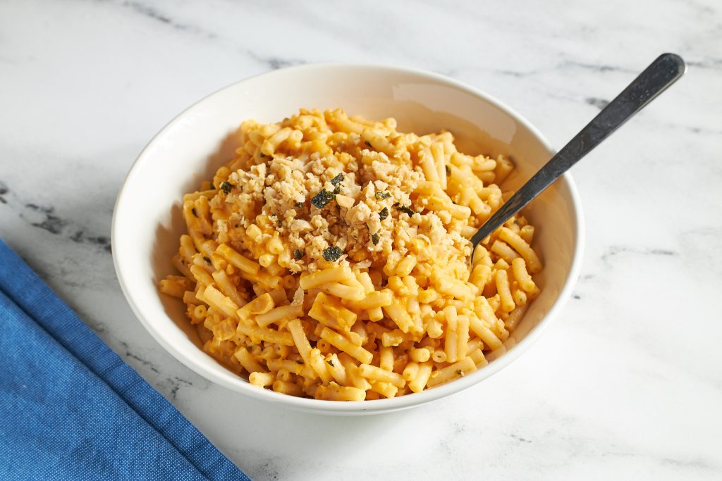 plant based mac and cheese with chickpeas for tuna substitute
