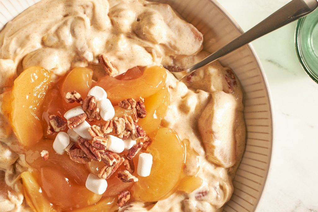 vegan apple fluff salad in a bowl