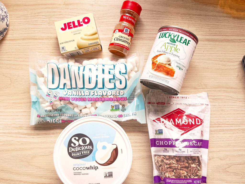 ingredients for apple fluff salad on a counter top